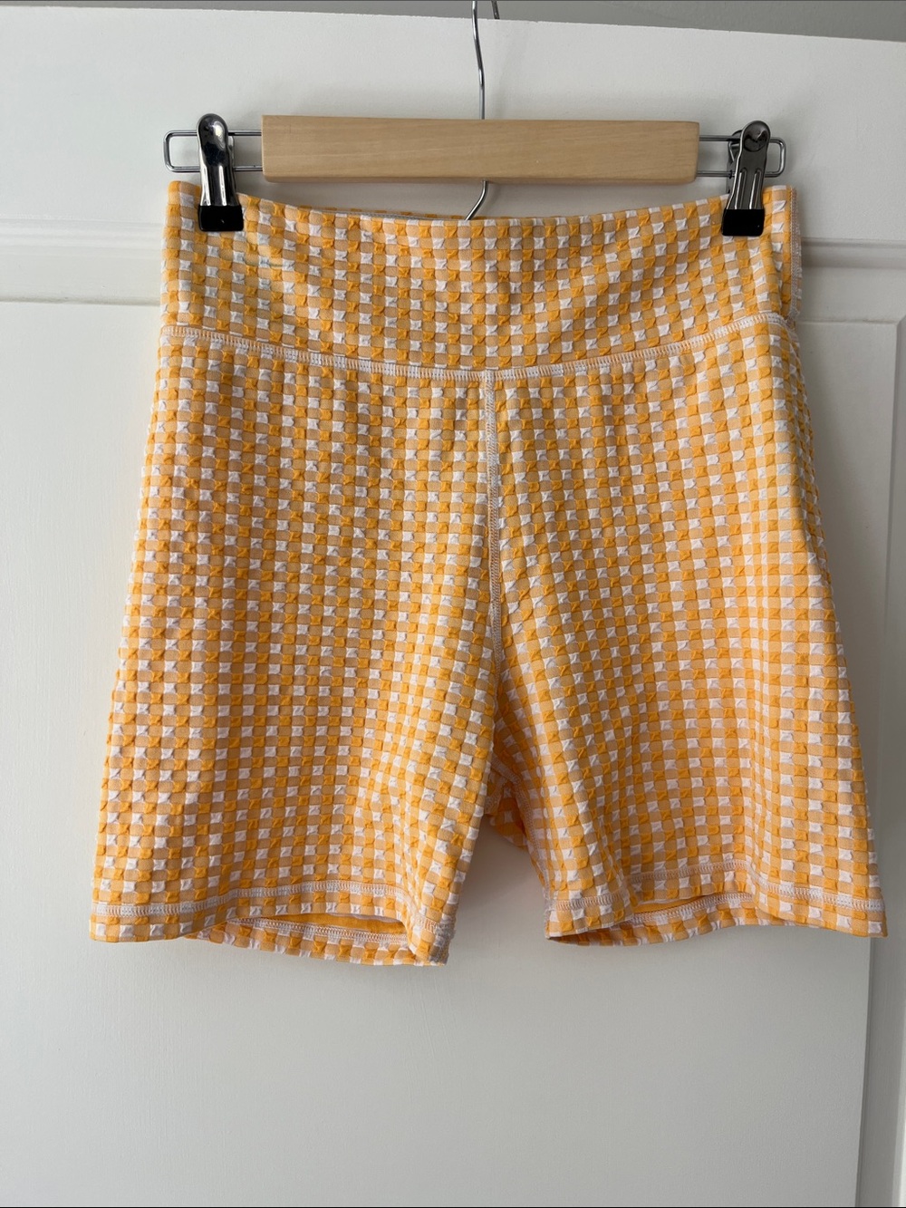 The Upside Yellow and White Gingham Bike Shorts